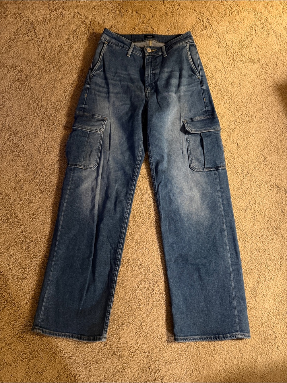 Express Relaxed Straight High Rise Stretch Blue Denim Jeans
